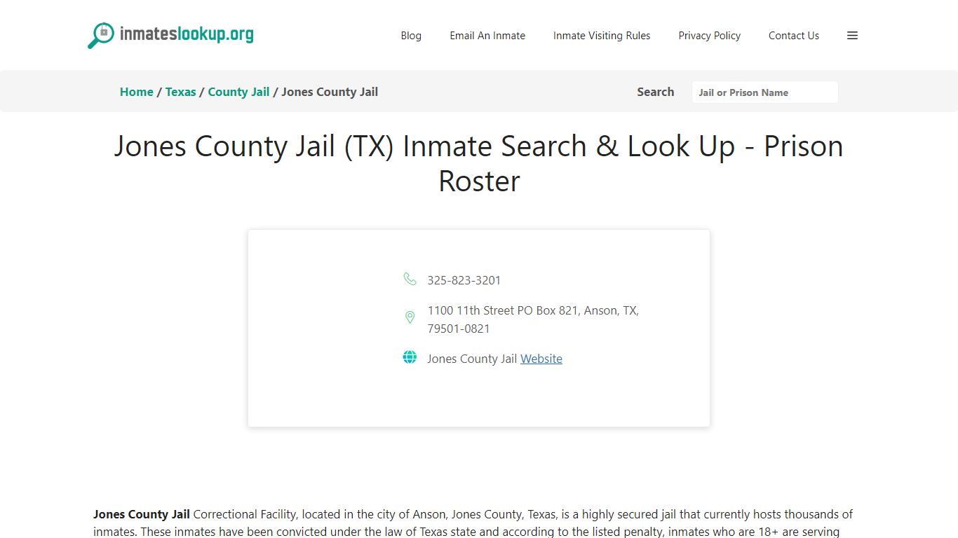 Jones County Jail (TX) Inmate Search & Look Up - Prison Roster